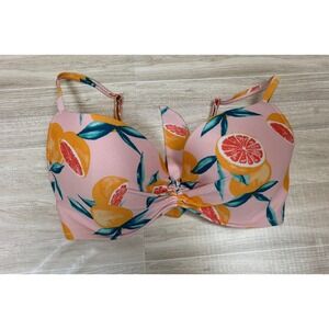 Shade & Shore Pink Grapefruit Citrus Underwire Bikini Top 34DD Tropical Swim